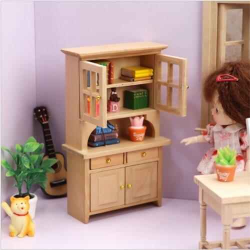 1/12 Dollhouse Miniature Bookcase Display Modern Style Wooden Doll House Furniture Girls Toys