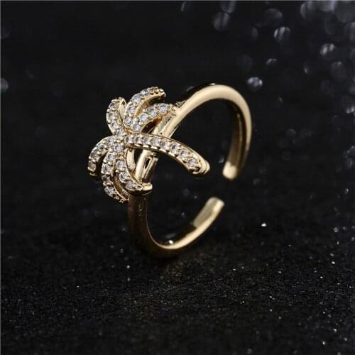2021 New Arrival Women Summer Jewelry Fashion Gold Color Coconut Tree Shape Charm Ring Open End Design Party Ring Jewelry