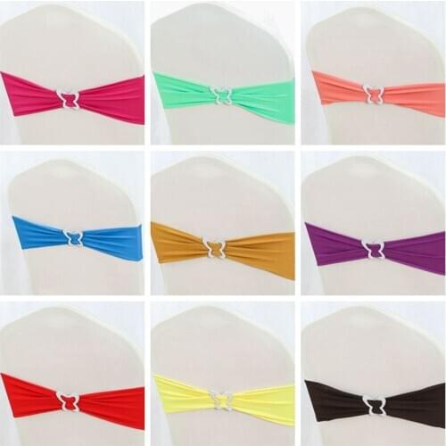 25pcs Sale Lycra Chair Band With Butterfly Buckle Spandex Chair Sashes For Banquet Wedding Chair Cover Banquet Event Decoration