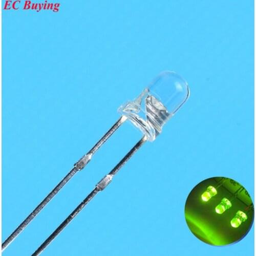 3mm Green LED Round Light Emitting Diode Transparent Ultra Bright Lamp Bead Plug-in DIY Kit Practice DIP 100 pcs/lot