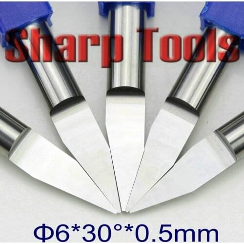6mm 30 Angle V Shape Flat End Milling Cutter Wood Tools CNC Router PCB Engraving Bits 0.1-0.5mm Tip Carving Carbide Endmill Set