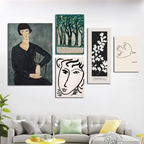 Amedeo Modigliani By Picasso Poster Painting Artwork Collection Sketch Canvas Painting Wall Pictures For Living Room Home Decor