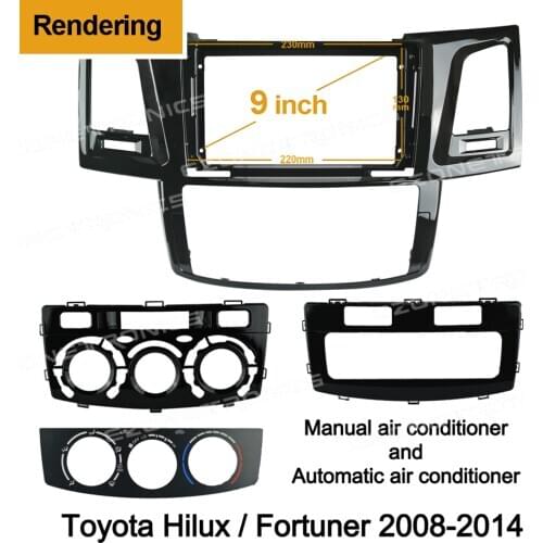 2Din Car DVD Frame Audio Fitting Adaptor Dash Trim Kits Facia Panel 9" For Toyota Hilux Fortuner 2008-14 Double Din Radio Player