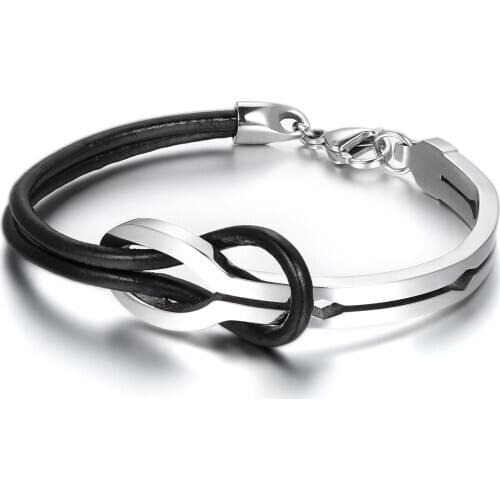 BONISKISS 2020 New Trendy&Fashion Men Cuff Bangles Engrave stianless Steel Bracelets Color Black Male Leather Bracelet