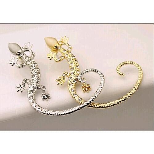 Long Metallic Crystal Charming House lizard Ear Wrap Golden Silver Plated Ear Cuff Trendy Clip Earrings for Women Jewelry
