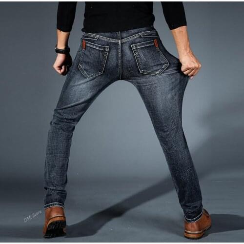 Business Casual Jeans 2021 New Mens Stretch-Fit Classic Style Fashion Denim Trousers Male Black Blue Gray Pants Plus Size 40