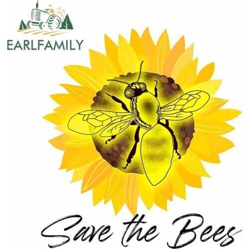 EARLFAMILY 13cm x 11.6cm for Save The Bees Sunflower Car Stickers Trunk Air Conditioner Decal Motorcycle Anime Car Assessoires