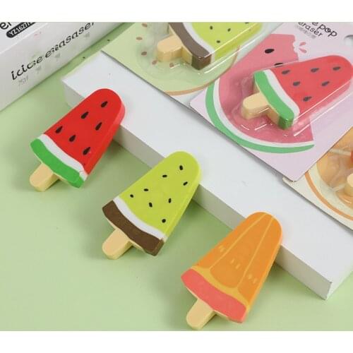 Ellen Brook 1 PCS Cute Kawaii Creative Popsicle Fruit Eraser Rubber Stationery School Supply Novelty Lovely Eraser