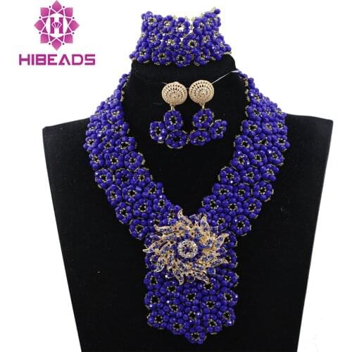 Fantastic Blue Bridal Jewelry Set Indian African Wedding Beads Jewellery Set Nigerian Bride Jewelry Set Free Shipping WD575