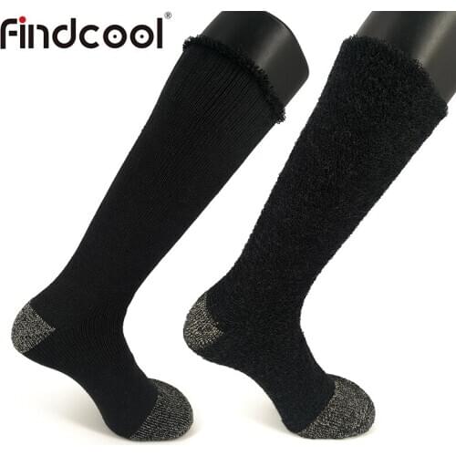 Findcool Full Cushioning Terry Super Thick Warm Merino Wool Crew Skiing Socks for Men Plus Size Outdoor Hiking Socks
