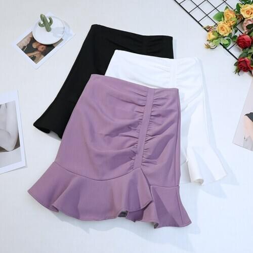 Ruffle Skirts Womens 2020 Mini Casual Summer High Waist Fishtail Skirt Female Joker Solid Sexy Fashion Ladies Skirt Bag Hip New