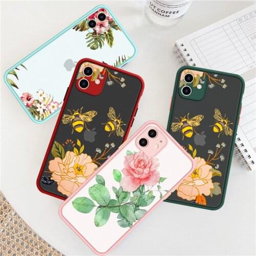GYKZ Fashion Rose Flowers Bee Phone Case For iPhone XS MAX 11Pro SE 2020 7 XR X 8 6 Plus Shockproof Matte Silicone Cover Fundas