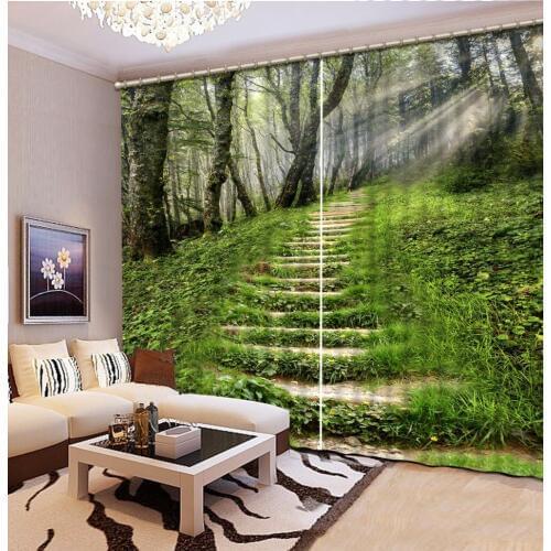 Customized size Luxury Blackout 3D Window Curtains For Living Room green curtains road curtain