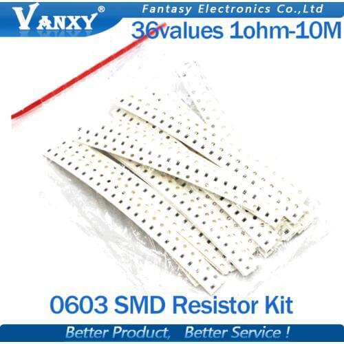 36valuesX20pcs=720pcs 0603 1ohm-10Mohm SMD Resistor Kit Assorted Kit 1% component diy samples kit new and original