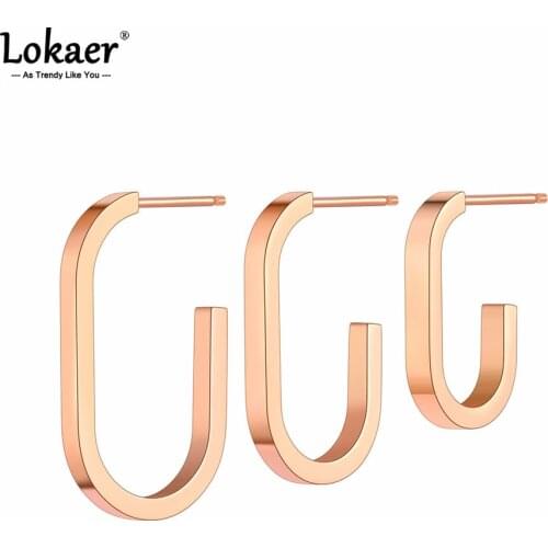 Lokaer 3Pcs/Set Fashion 316L Stainless Steel Geometric Oval Earrings Bohemia Party Stud Earrings Jewelry For Women Girls E21076