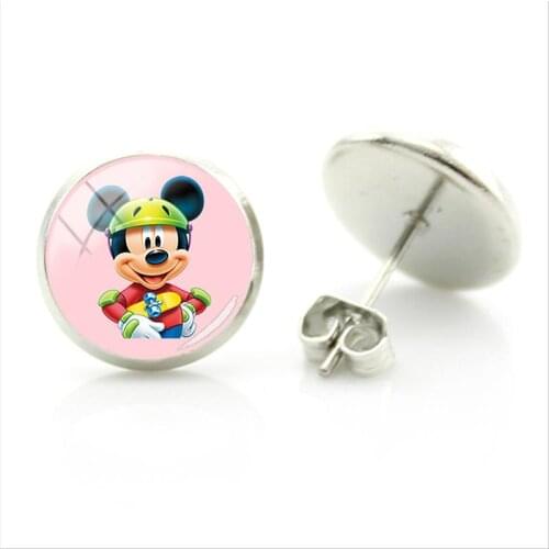 Disney Fashion Simple Style Earrings Beautiful Mickey Mouse Picture Earrings Glass Convex Round Jewelry Ladies Gifts