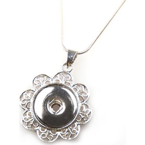 MOODPC Free shipping 1.8-2cm hollow flower decoration alloy press button Chain Necklace DIY Fashion metal charm pendant necklace