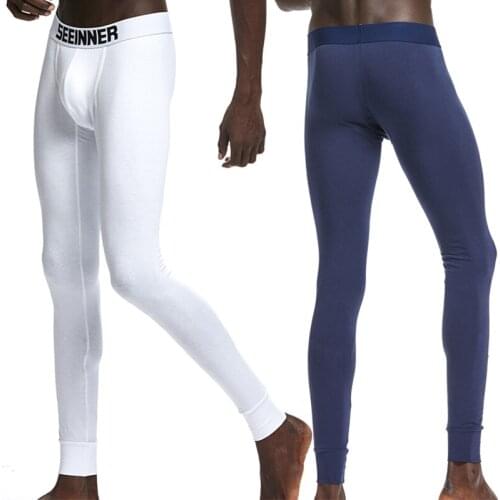 Men Cotton Long Pants Autumn and winter Warm Long johns Low Rise Thermal Underpants Colorful Leggings