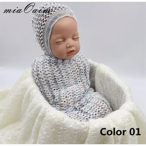 Wraps with Hat Full Set Swaddle Wrap Baby Beanies Hat Newborn Stretch Wrap Newborn Photography Props Jersey Cocoon Kids Blanket