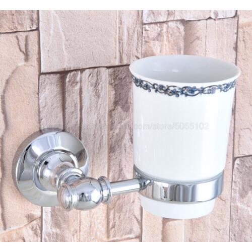 Wall Mounted Cup & Holders Polished Chrome Cups Toothbrush Holder Bath Hardware Sets Single Cup Holder zba789