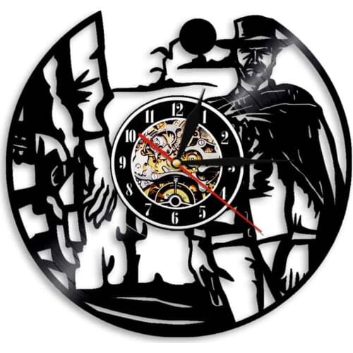 Wild West Sunset Cowboys Silhouette Shadow Vinyl Record Wall Clock Vintage Handmade Artwork Wall Art Decorative 3D Wall Clock