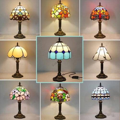 Tiffany LED Table Lamps Bedroom Vintage Mediterranean Baroque Stained Glass Desk Lights Home Decor Bedside Nightstand Fixtures