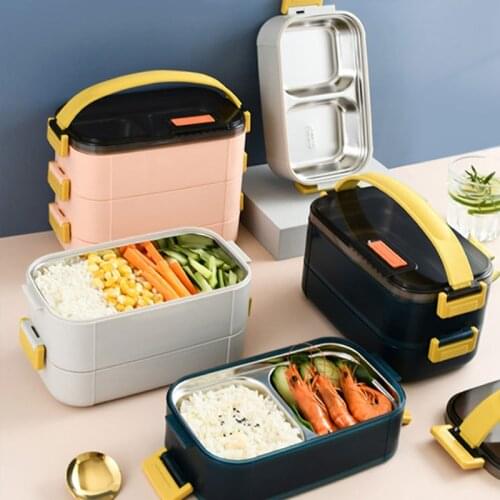 New Stainless Steel Insulated Multi-Layer Lunch Box Microwave Lunch Box With Silicone Handle Leakproof Food Container for Kids