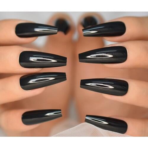 Extra Long Coffin All Black Nails Gel Tips Decoration Nails False Hand Dummy Press On Nail Nails Fingernails Wholesale Clean