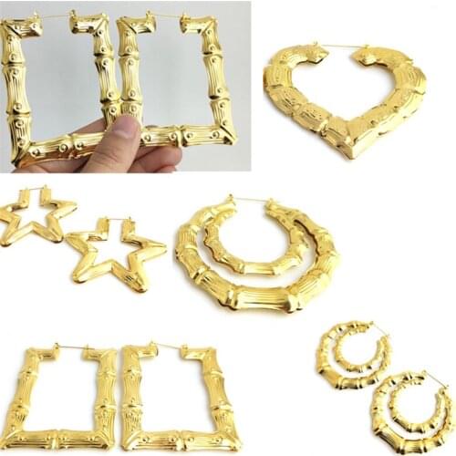 Europe and America Exaggeration Super Large Personality Heart-Shaped Square Circular Golden Big Circle Earrings