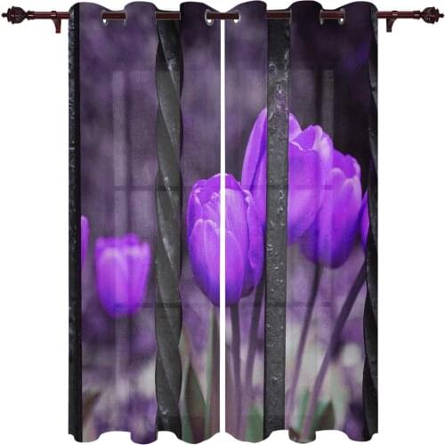 Patio Curtain Iron Railing Purple Tulips Kitchen Curtains In The Modern Living Room Bedroom Dining Room Translucent Curtain