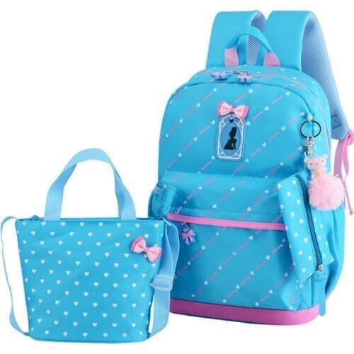 3Pcs Heart Printing Backpack Sets Bowknot Primary Schoolbag Travel Daypack Shoulder Bag Girls Rucksack knapsack with Luch box Pe