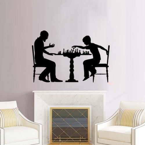 Chess Games Vinyl Wall Sticker Home Interior Decor Chessman And Boy Wall Decals Removable Chess Playing Wall Art Murasls AZ529