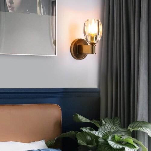 Light luxury crystal wall lamp post modern minimalist all copper aisle stair lamp background wall bedroom bedside lamp indoor