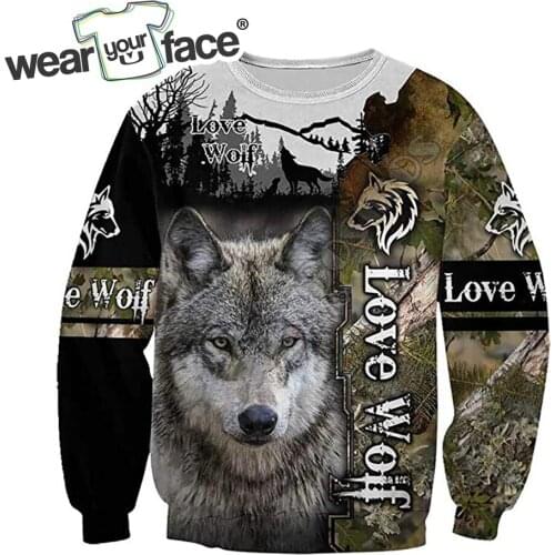 Love Wolf Hunter 3D All Over Printed Crewneck Sweatshirts Zipper Hoodie Sports Funny Casual Streetwear Vocation Unisex Clothing