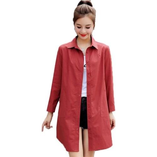 2019Autumn Womens Loose Cardigan Windbreaker Jacket Ladies Large Size 4XL Was Thin Hong Kong Wind Long Paragraph Wild ShirtA195