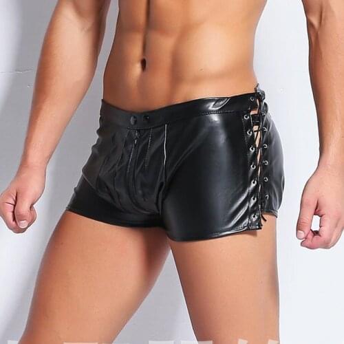 EuropeStyle S-3xl Synthetic Leather Close-Fitting Boxer Shorts Sexy Charm Men Large Scrotal Bag Tie Line Underwear Mens Boxers