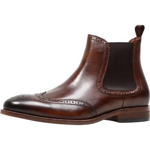 British Style Vintage Chelsea Boots Cow leather High top Handmade Martin Booties Men