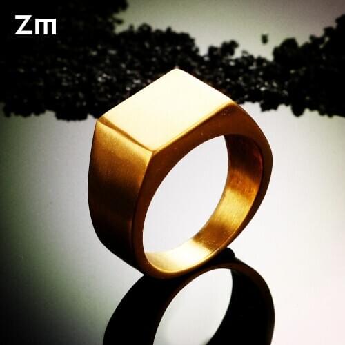 Vintage Signet Rings Smooth Wide Square Finger Rings Black Rose Gold Silver Color Hip Hop Stainless Steel Rings For Men Women