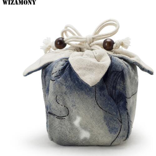 WIZAMONY 1PCS Promotion Varied Colors Tea Bag For Tea Bowl Cup Chinese Tea Ceremony Cloth Cotton Portable Bag for Travel