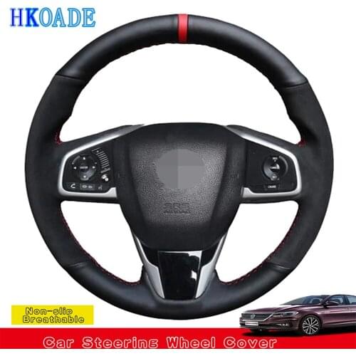 DIY Hand-stitched Black Suede Leather Car Accessories Steering Wheel Cover For Honda Civic Civic 10 2016-2019 CRV CR-V 2017-2019