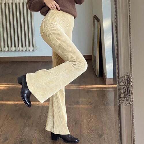 Rockmore Elegant Flare Pants Women Wide Leg Pants Streetwear Corduroy High Waist Trousers Korean Plus Size Harajuku Bottom New