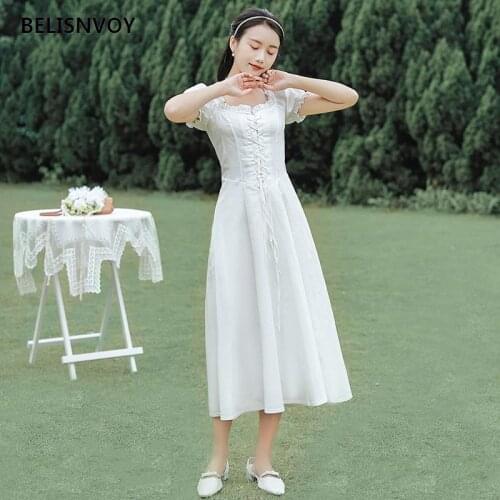 Women Long Vintage White Dress Summer 2021 Runway Elegant French Party Night Dress Retro Mori Girl Vacation Puff Sleeve Vestidos