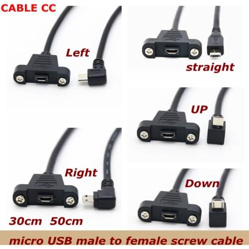 0.3m 0.5m micro USB 5-pin 90 degree USB 2.0 male connector to micro female extension cable with screw panel mounting holes