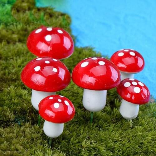 10PCS Mini Artificial Red Mushroom Miniatures Fairy Garden Decoration Miniature Cake Decor Accessories