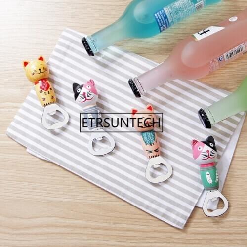 100pcs Wood Opener Bottle Beer Fridge Magnet Creative Cartoon Home Decoration Openers Bar Wine Kitchen Tools