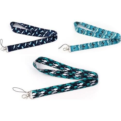 12pcs/lot E3416 Cartoon Shark Dolphin Whale Lanyard Keychain Lanyard for key Badge Mobile Phone Rope Neck Strap Accessories Gift