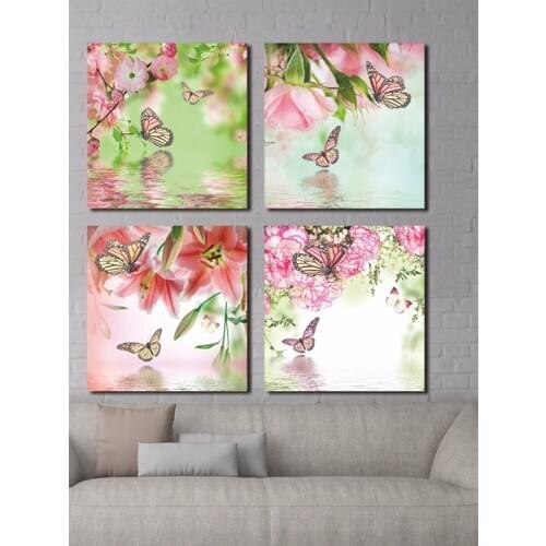 4 pcs Flower Butterfly round square diamond embroidery Diy full diamond painting cross stitch mosaic picture rhinestonesZP-1421