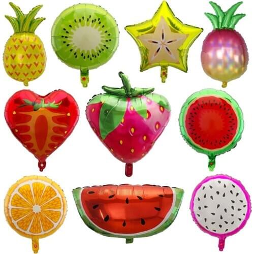 5pcs 18inch Fruit Foil Balloons Strawberry Pineapple Orange Helium Air Globos Summer Theme Birthday Party Wedding Decorations