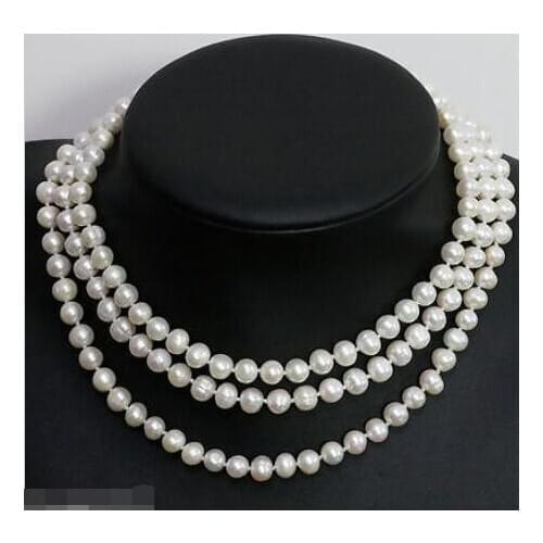 8-9mm New natural white freshwater cultured round pearl beads long Necklace 48