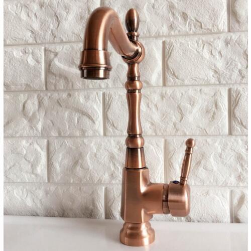 Antique Red Copper Brass Bathroom Kitchen Basin Sink Faucet Mixer Tap Swivel Spout Single Handle One Hole Deck Mounted mnf415